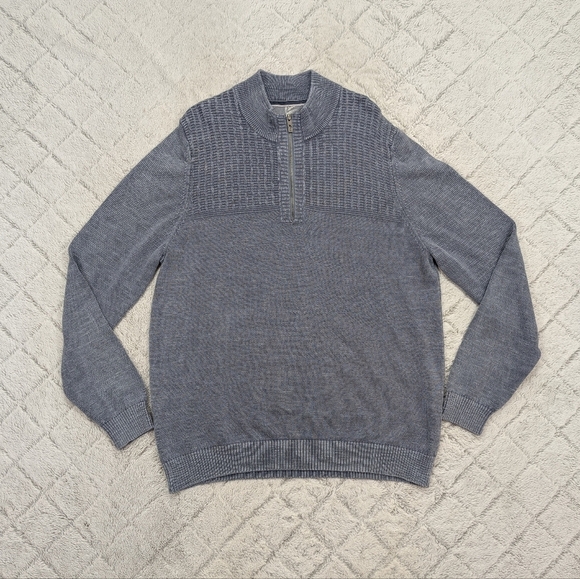 Tommy Bahama Sweater Mens XL Gray ¼ Zip Pullover Knit Cotton Casual Beach - Picture 1 of 9